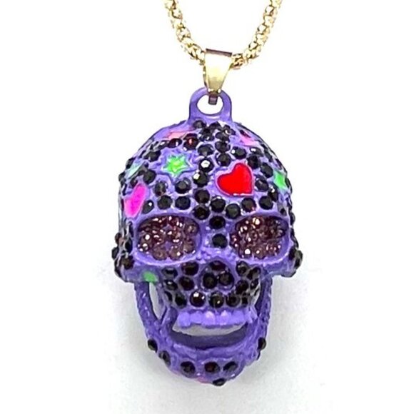Purple Colorful SKULL Pendant Necklace - Picture 1 of 3